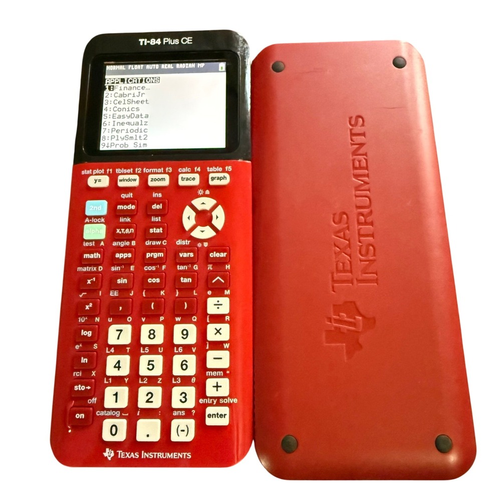 Texas Instruments TI-84 Plus CE Graphing Calculator Red Python + Charger Cable